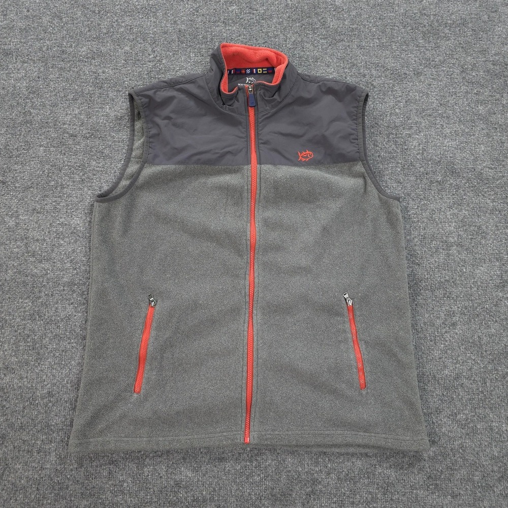 Southern Tide Vest Mens XL Gray Cambridge Fleece Full Zip Fish Logo Golf Outdoor